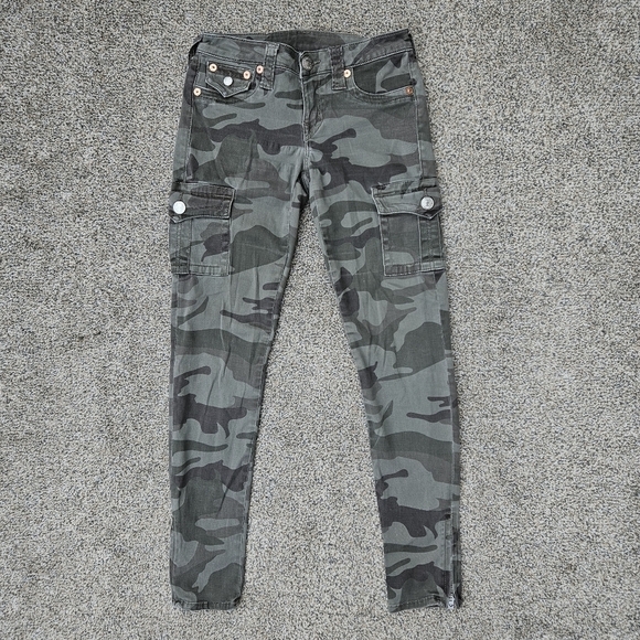 True Religion Pants - True Religion Camo Cargo Pants Utility Leggings Green Pockets Stretch Womens 24